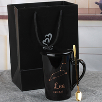 Creative black constellation mug ceramic water cup with lid drinking cup Spoon gift box coffee cup couple Princess female Cup