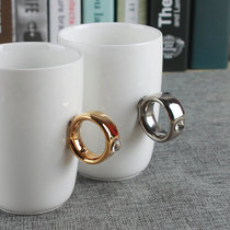 Net red creative water cup female gilding pink ring Cup ceramic mug couple Cup Coffee Cup girl heart