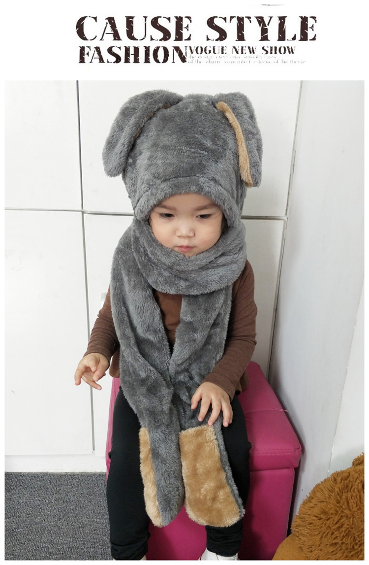 冬季儿童护耳帽子毛绒围巾手套三件套一体男女
