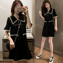 Pregnant women dress summer dress small fragrant wind doll collar loose A word long large size tide mother black summer skirt
