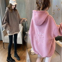 Pregnant womens autumn fashion style Foreign style top plus velvet sweater womens autumn and winter Net red coat suit