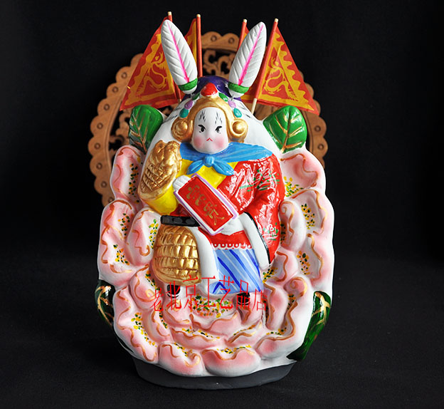 吉兔坊 老北京兔爷 特色礼品泥塑创意摆件 大号骑牡丹兔儿爷