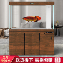 Fish tank living room large floor-to-ceiling household filter bottom filter dragon fish tank medium-sized water-free gold crystal super white aquarium