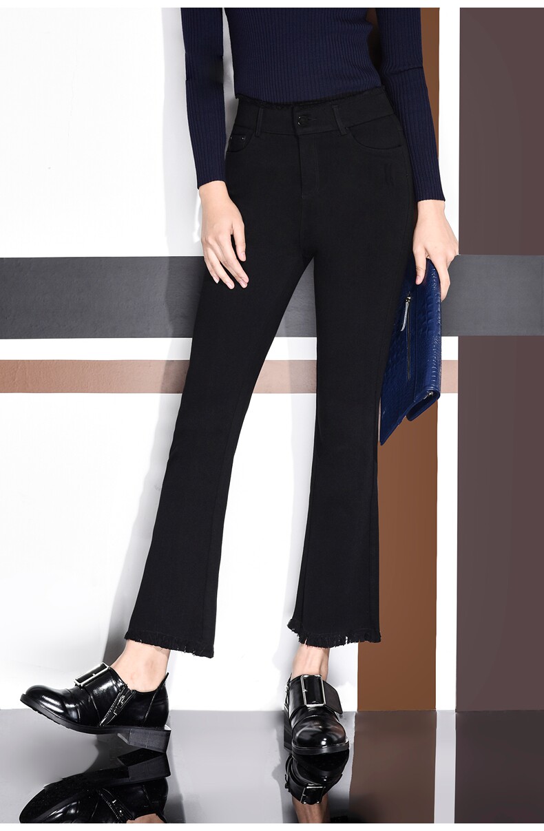 玛娅蒂2017秋冬新款黑色微喇裤女休闲弹力女裤大码喇叭裤紧身长裤