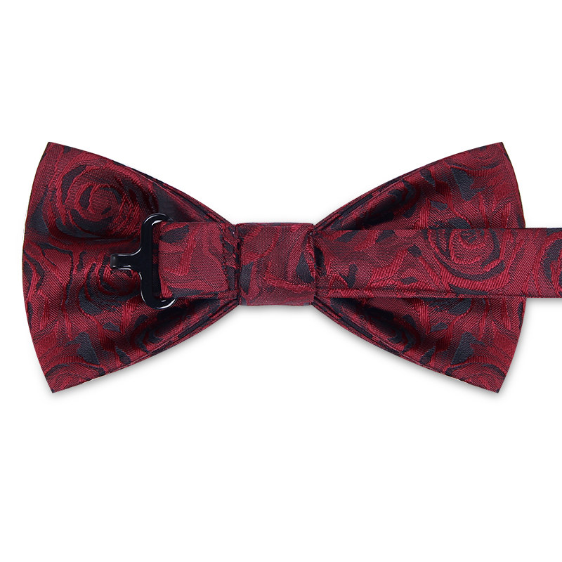 酒红色玫瑰花纹新郎领结男 正装结婚伴郎宴会时尚高档婚礼蝴蝶结