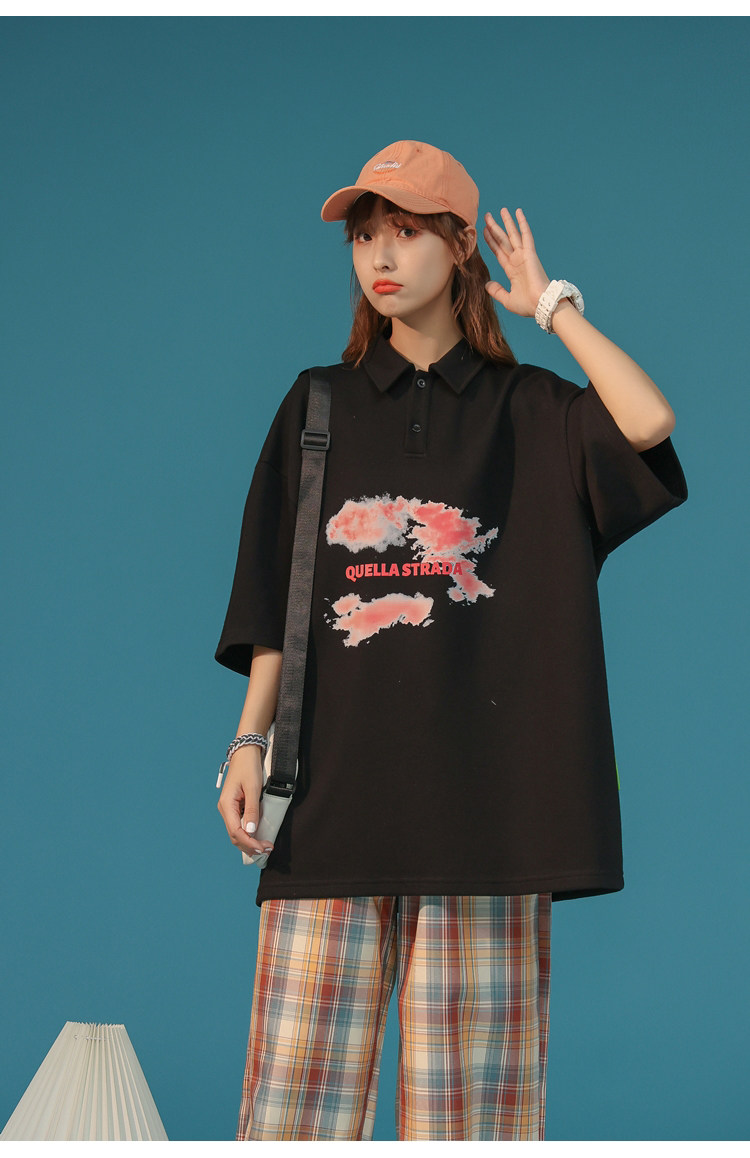 21夏装情侣休闲港风字母印花polo衫 学生韩版男女潮牌翻领短袖t恤