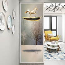 Art glass screen partition wall Living room modern minimalist decoration Bedroom blocking entrance porch Light luxury horse wealth