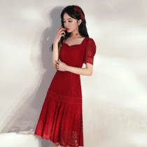 Toast Bride 2021 new autumn wine red usually wear engagement dress back dress