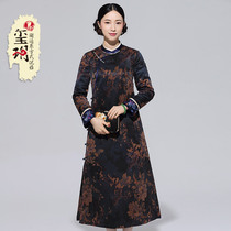 2021 Winter new Chinese style dress vintage fragrant cloud yarn silk modified cotton silk cheongsam padded jacket