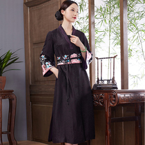 Xiyue 2021 Spring and Summer Retro Chinese Silk Fragrant Cloud Yarn Embroidery Waist Seal Dress National Style Improved Hanfu Women