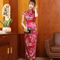 Yue 2021 summer New Ah vintage Chinese style long print fashion slim cheongsam dress women