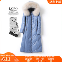 Leather Plume Woman Long with a hat Fox Fur Collar Sheep Leather New Womens Leather Clothing White Duck Suede Coat Woman Anti Season