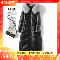 Down jacket woman black mid-to-cap fox fur thickened female coat Anti-season new sheep fur coat female white duck suede