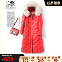 Leather duvet middle long fox fur collar Even hat Hainen genuine leather new spring-autumn thickened white duck suede sheep leather girl leather clothing