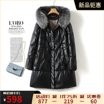 Down jacket woman black mid-to-cap fox female fur coat 2022 new sheep leather white duck suede jacket female spring autumn