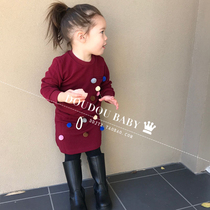 Girls autumn two-piece set foreign style 2019 Korean version of the child girl sweater hair ball ball fashion long sleeve sweater short skirt