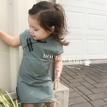 Girls Cheongsam Childrens Cheongsam Summer Little girl Cheongsam Dress Chinese style Dress Plaid Parent-child Cheongsam Dress