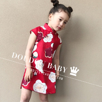 Childrens Clothing Girls cheongsam 2021 summer new flower ethnic style cheongsam little girl children cotton and linen princess dress