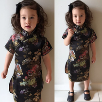 2021 New childrens clothing Summer childrens clothing Korean version of the classical buckle dress Cheongsam skirt Chinese Tang dress dress
