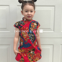 Childrens Tang clothing cheongsam summer parent-child models 2021 new girls cheongsam dress cotton and linen cheongsam mother and daughter dress