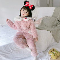 Girls pajamas winter 2021 New Beautiful velvet three-layer cotton can be worn outside cotton-padded velvet thickened home wear