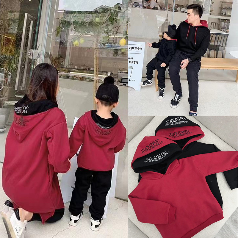 2021 Winter new pro-loading of a three-mouth family of four families with mother and daughter Garsuede thickened thick cotton T-baby clothes