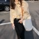 Korean ins popular spring new style blue lapel loose bf style versatile long-sleeved shirt women's tops