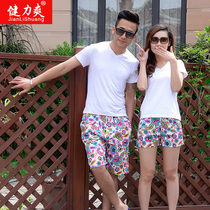 Jianliang couple beach pants mens cotton shorts home sports casual five-point pants large size loose middle pants