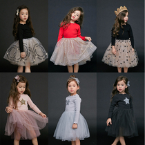 USA Petite Hailey Girls Spring and Autumn Dresses Baby Princess Dress Long Sleeve ins Cute Star Yarn Skirt