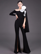 Dance style wings fashion long sleeve shoulder White Rose body tutorial uniform slim dance show host anchor model