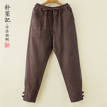 Original vintage cotton and linen pants mens Chinese style loose size Zen casual trousers mens pants leg leggings