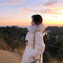 Fox fur collar white waist down jacket female white duck down jacket