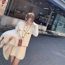 ByYou autumn and winter new knitted cardigan socialite style jacket white sweater suit female half skirt two-piece set