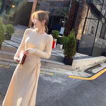 ByYou Gao Leng royal sister wind mature waist inner knitted dress female spring and autumn long over-the-knee sweater skirt