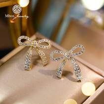 Full of diamond bow earrings women 2021 New Tide advanced sense temperament light luxury rhinestone earrings autumn and winter models