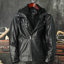 Harley locomotive clothing pure first layer cowhide leather leather jacket mens motorcycle riding hooded leather jacket large size leather jacket