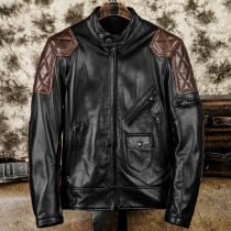 New mens motorcycle riding clothes first layer cowhide leather leather leather jacket can be added with protective gear stand collar leather jacket autumn size jacket