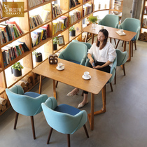 Nordic Cafe Solid Wood Table and Chair Combination Milk Tea Shop Leisure Walnut Rest Area Negotiate Sales Office Hansen Chair