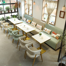 Net red milk tea shop table and chair combination cafe against the wall card seat sofa dessert shop snack bar catering commercial simple