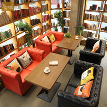 Simple Cafe Sofa Double Dessert Shop Milk Tea Shop Tea Coffee Deck Combination Library Light Luxury Negotiation Table and Chair