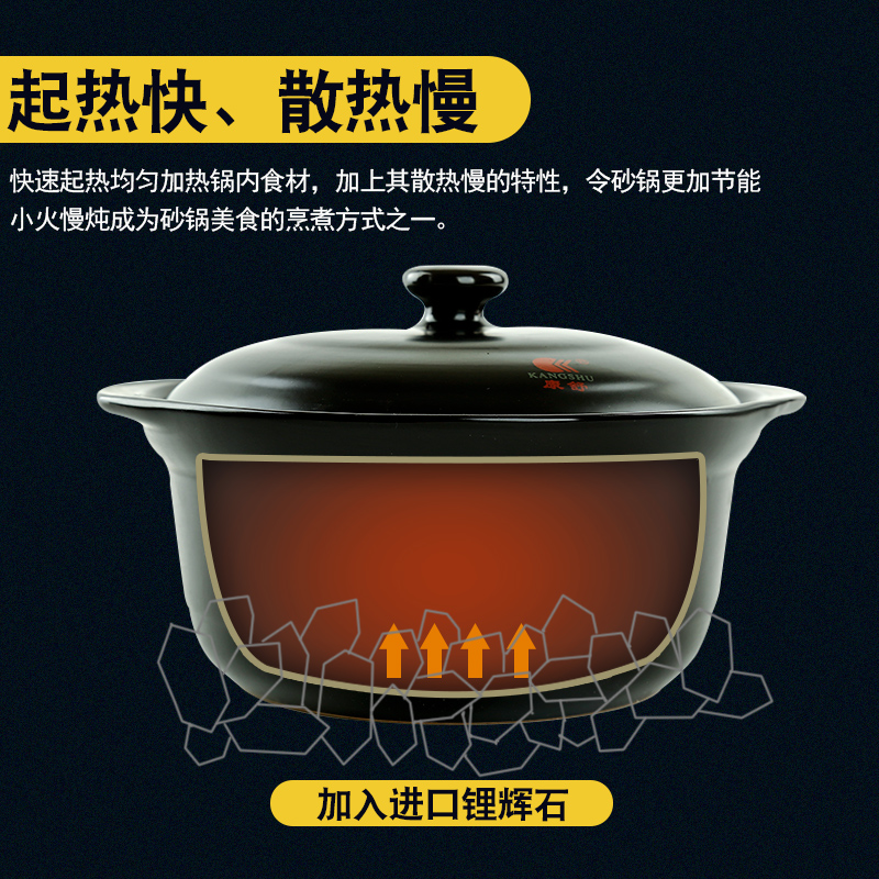 kangshu casserole, soup, open fire, high temperature resistant, porridge, stew, soup, ceramic clay pot, large capacity, 2-piece set