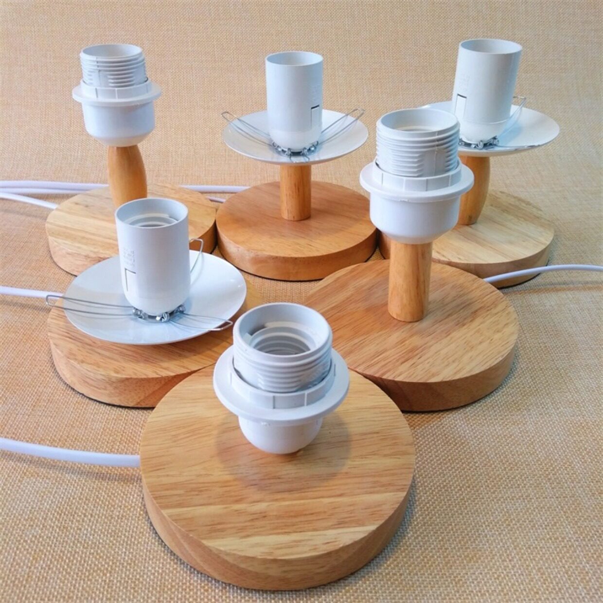 e27螺口灯头家用实木台灯灯座台木质底座带开关线插头灯具配件diy