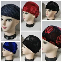 Gold velvet autumn and winter thick hat Hui hat turban womens hat Middle-aged and elderly headdress elderly ladies hat bottom hat