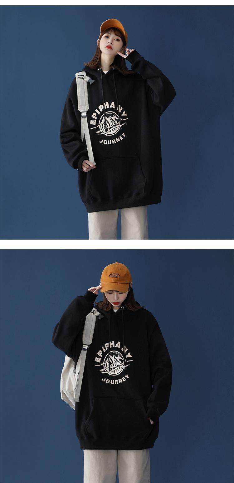 vintage卫衣女复古港风加绒上衣韩版宽松学生秋冬古着连帽外套潮