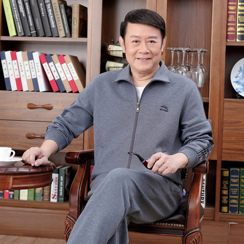 春季中老年人休闲卫衣男运动套装50中年跑步服60岁爸爸春装两件套_7折