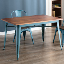 Simple wrought iron dining table Barbecue canteen dining table Rectangular solid wood metal table Hot pot industrial style table and chair combination