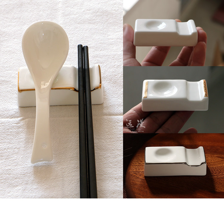 陶瓷金边筷架公筷筷架餐厅饭店筷托骨瓷筷子枕放勺两用两双筷子架