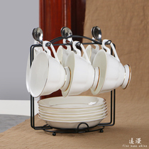 Bone China English coffee cup set with shelf creative ceramic gold edge coffee cup afternoon tea cup office coffee cup