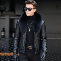 Haining mens leather fur fur sheep leather fur one fox fur collar Korean Tide mens clothing leather jacket