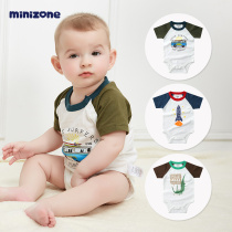 Newborn baby one-piece summer short-sleeved bag fart clothing 0-3 months baby one-piece spring and autumn thin models wear fashion